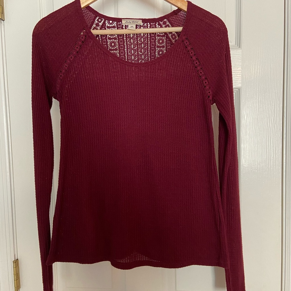 Women’s Lucky Brand Lace Top Shirt Dark Red XS